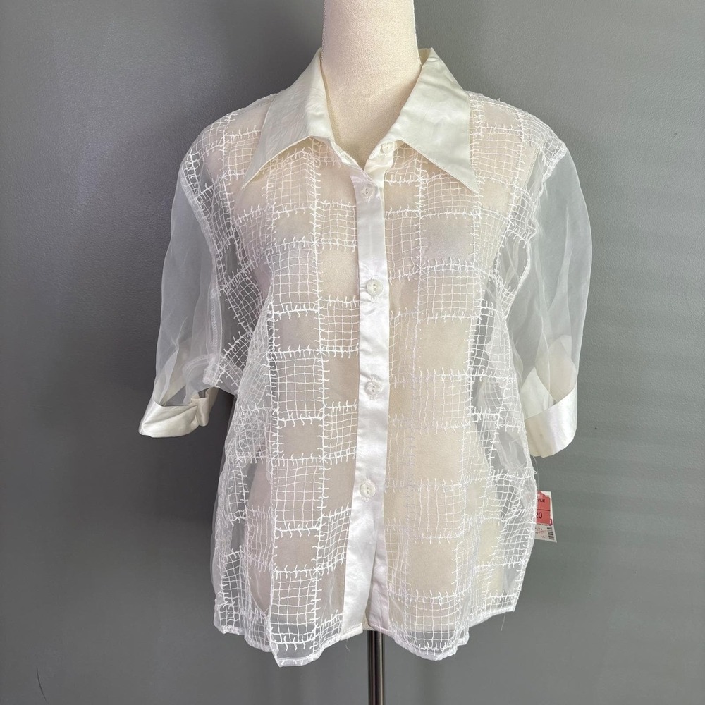 NWT Vintage Diana Marco Sheer Organza Top 20 90s Boxy‎ Ethereal Club Avant Garde - Picture 2 of 8